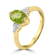 925 Sterling Silver Gold Plated Ring Green Stone with American Diamond Accents